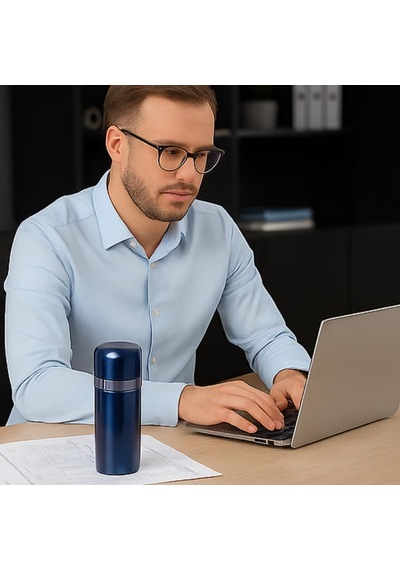 500 Ml Gümüş - Mavi - Pembe Paslanmaz Çelik Termos Çift Katmanlı Vakumlu, 24 Cm, Isı Yalıtımlı Sızdırmaz Seyahat Ve Ofis Matara Mavi Çok Renkli