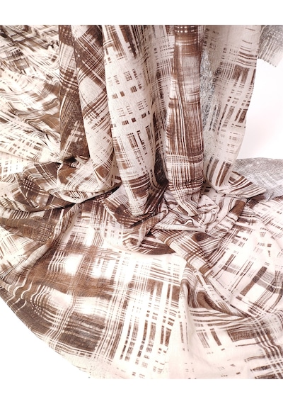 Kahve Ekru Renklerde Desenli İnce Esnek Yumuşak File Kumaş Elbiselik & Bluzluk En: 140cm-12594 Kahve,ekru