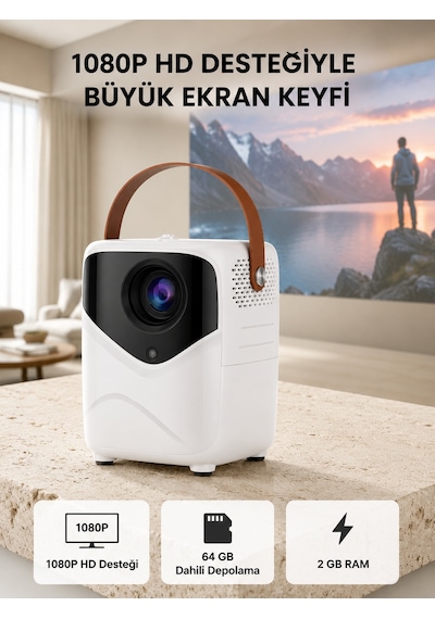 Taşınabilir Akıllı 1080p Projektör 64gb Hafıza, 2gb Ram, Full Hd Görüntü, Kumandalı Yeni Nesil - Lisinya
