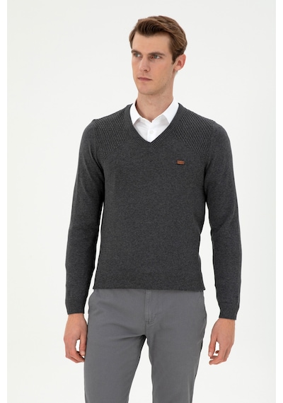 U.S. Polo Assn. Erkek Slim Fit V Yaka Antrasit Melanj Kazak 50297063-VR081