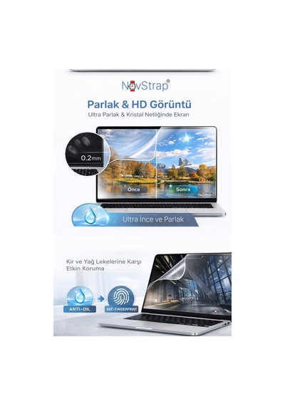Novstrap Apple MacBook Air 13.6 İnç M2 A2681 / M3 A3113 / M4 A3240 / M5 A3449 İle Uyumlu Nano Ekran Koruyucu Film