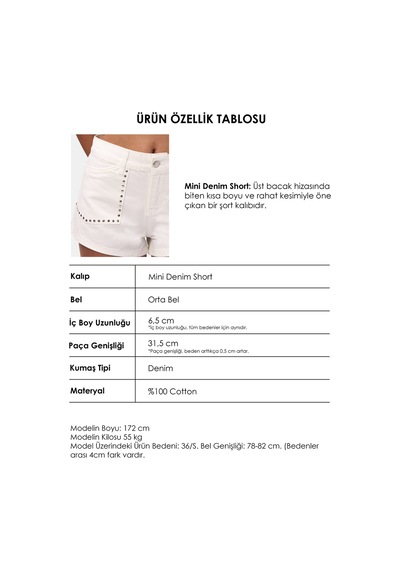 Kadın Kırık Beyaz T-7s6-101 Mini Drop Detaylı Tasarım Denim Jean