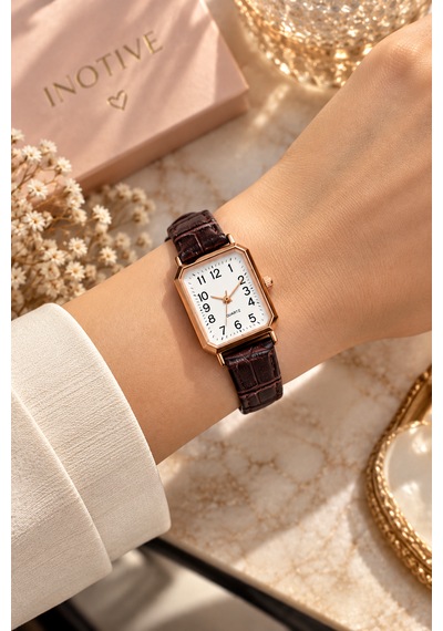 Kadın Kol Saati Rose Gold Kasa, Deri Kordon Kahverengi - Rose Gold