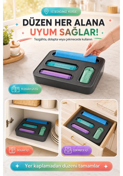 4 Bölmeli Poşet Organizeri Çöp Torbası Ve Kilitli Poşet Düzenleyici Plastik Saklama Kutusu Düzen Ant