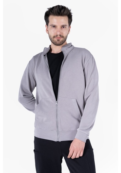 Owl 9150 Diagonel Fermuarlı Sweatshirt Light Gri