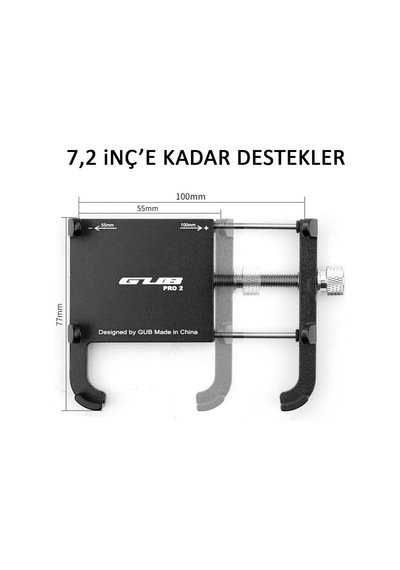 Gub Pro 2 Alüminyum Cnc Dikiz Aynası Bağlantılı Motosiklet Telefon Tutucu 360 Dönebilen, 7.2 İnç Uyumlu