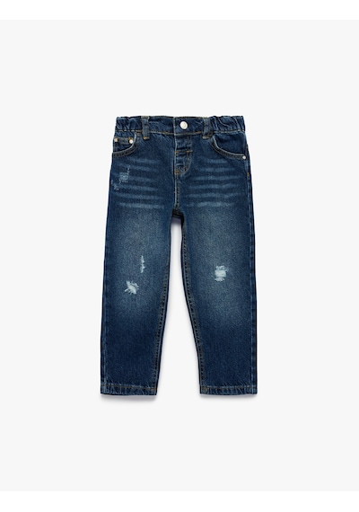 Koton Rahat Kalıp Çıtçıtlı Paperbag Beli Lastikli Denim Pantolon Orta İndigo 7wmb40004td