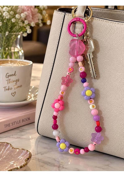 Pembe Tonlu Çanta Anahtarlık Charm