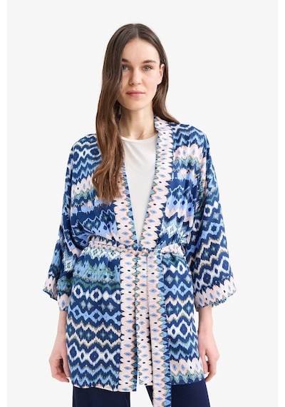 DeFacto Relax Fit Desenli Kuşaklı Kimono D5443AX25SPIN59 İndigo