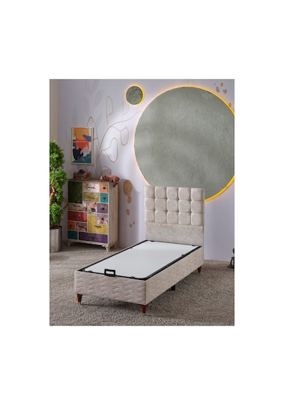 Beehanem Bengü Krem 90x190 Tek Kişilik Premium Baza Başlık Takımı Konfor 2'li Set 90 x 190