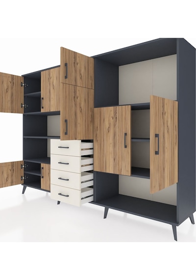 Hyperion Dolap 10 Raflı 4 Çekmeceli 8 Kapaklı 220x44x163 Antrasit Antrasit-çam/aytaşı Hyperion Dolap 10 Raflı 4 Çekmeceli 8 Kapaklı 220x44x163 Antrasit Antrasit-çam/aytaşı