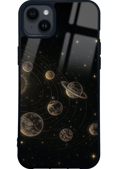 Apple Uyumlu iPhone 14 Plus Golden Orrery Tasarımlı Glossy Telefon Kılıfı Çok Renkli