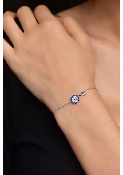 Papatya Silver 925 Ayar Gümüş Rodyum Kaplama Nazar Yıldız Bileklik