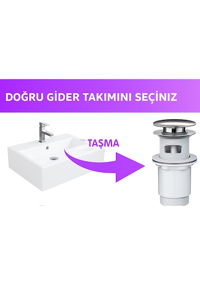 Pop-up Lavabo Sifon Seti Taşmalı Uyumlu, Körüklü Tahliye Ve Ada