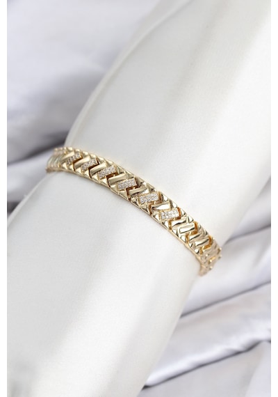 Cm Geometrik Model Zirkon Taşlı Vıp Seri Gold Renk Pirinç Kadın Bileklik Çok Renkli