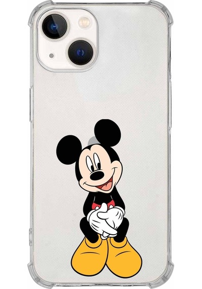 Apple Uyumlu iPhone 13 Mini  Köşe Korumalı Antişok Kapak Mickey Mouse Tasarımlı Şeffaf Kılıf