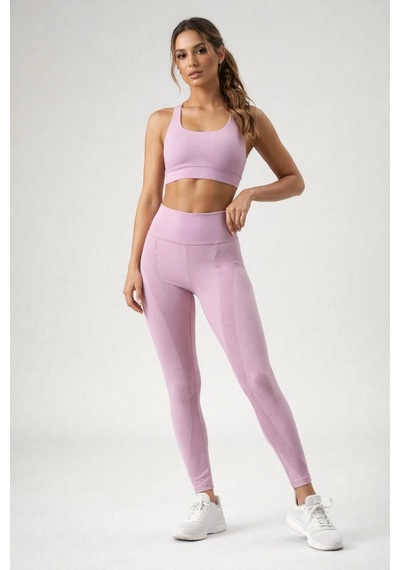 Ayle Moda Yüksek Bel Seamless Spor Tayt Nefes Alan Örme Kumaş Koyu Pembe
