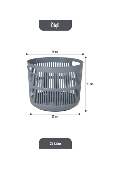 İronika Solara İkili Dekoratif Kirli Çamaşır Sepeti Seti Oyuncak Sepeti 60 - 22 Litre Gri Gri