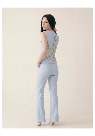 Orvelia Altın Düğmeli Tailored Yelek Ve Dikiş Detaylı İspanyol Paça Pantolon Takımı Azurea Açık Mavi Orvelia Altın Düğmeli Tailored Yelek Ve Dikiş Detaylı İspanyol Paça Pantolon Takımı Azurea Açık Mavi