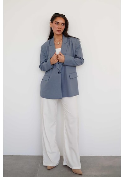 Madmext İndigo Oversize Blazer Kadın Ceket Mg2445 Indıgo