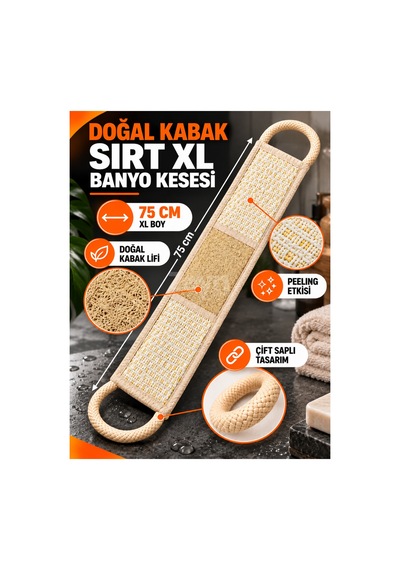 Doğal Kabak Sırt Kesesi Xl 75 Cm Saplı Banyo Ve Duş Kesesi, Kabak Lifli Vücut Peeling Kesesi
