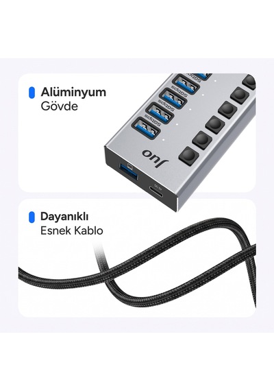Juo Usb-a 10 Portlu Anahtarlı 8 Usb-a 2 Type-c 5gbps Usb 3.1 Çoklayıcı Dönüştürücü Hub