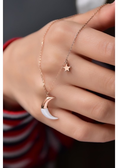 Papatya Silver 925 Ayar Gümüş Rose Kaplama Sedef Ayyıldız Kolye
