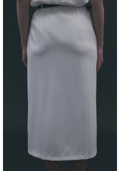 Sateen Anna Yırtmaçlı Etek - Ekru-137174 Ekru