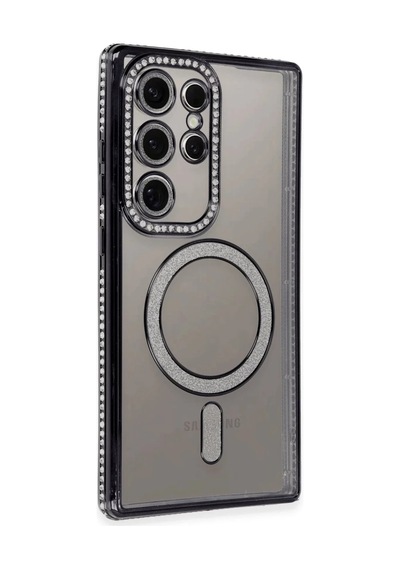 Samsung Galaxy S24 Ultra Uyumlu Kılıf Joke Simli Magneticsafe Kılıf - Siyah
