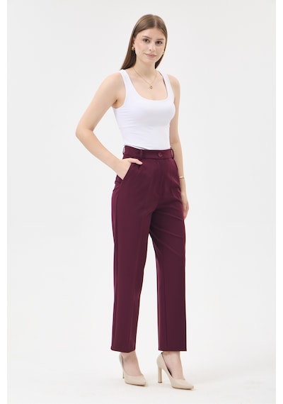 Velnara Moda Mürdüm Klasik Kadın Takım Elbise-sıfır Yaka Ceket & Cepli Dar Paça Pantolun Koyu Mürdüm - 927027358 Koyu Mürdüm