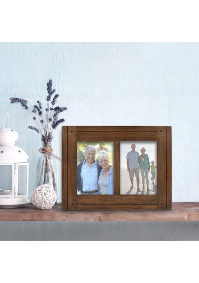 Homestead Çift Kişilik 5x7 Koyu Ceviz Resim Çerçevesi - Eskitilmiş Rustik Dekor Ahşap Fotoğraf Çerçevesi, İki