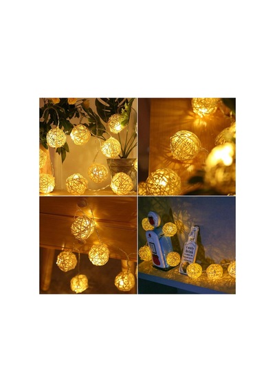 2m 10 Led Pilli 2 Kademeli Rattan Top Gün Işığı - Dekoratif Led Işık Çok Renkli