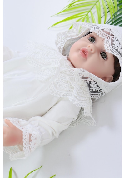 Sitilin Kız Bebek Dantelli Lüks Bebek Hastane Çıkışı Mevlüt Ve Özel Günler İçin Harika Tulum Set Stl6503 Ekru