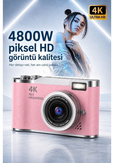 4k Ultra Hd Dijital Fotoğraf Makinesi 64mp, 18x Dijital Zoom, 180 Döner Ekran, Selfie & Vlog Kamerası