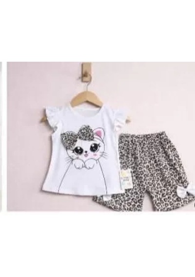 Najmaddin Baby 9/24 Ay Leopar Kedi Baskılı Bebek Takımı Najmaddin Beyaz