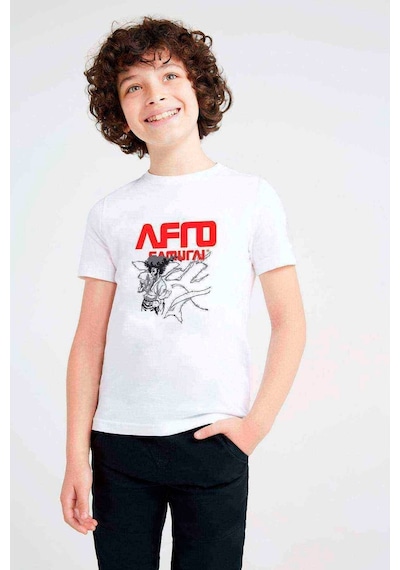 Tshirthane Afro Samurai Samuray Baskılı Unisex Çocuk Beyaz T-Shirt