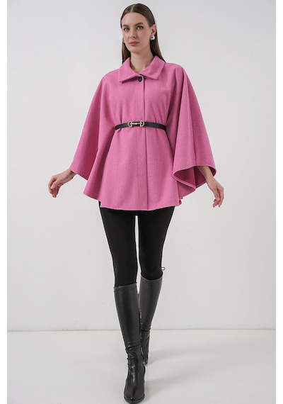 Bigdart Kadın Kemerli Kaşe Panço 9170 - Pembe