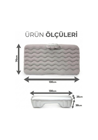 Araç İçi Şişme Yatak - Soğuk Geçirmez Kamp Matı + 2 Yastık+ Pompa 135x88 Cm, Gri Diğer