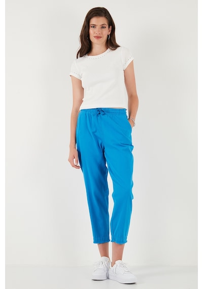 Lela Pamuklu Normal Bel Regular Fit Düz Paça Bayan Pantolon 668Yp42282S4 Saks