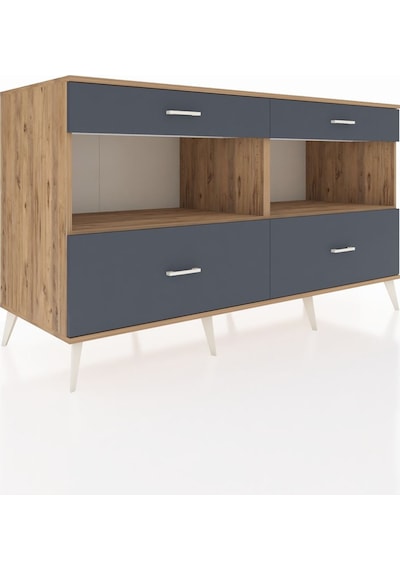 Kronos Konsol 2 Raflı 4 Çekmeceli 176x59x99 Çam-çam/antrasit Çam-çam/antrasit