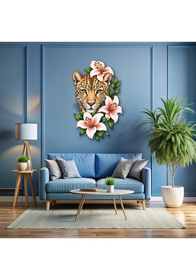 Çiçekli Leopar - Metal Tablo - Dec0185 31 X 50 Cm Çok Renkli