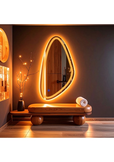 Sinela Amber Led'li Lazer Kumlamalı Lavabo & Banyo Aynası Dokunmatik Sensörlü 55 X 110 Cm Turuncu