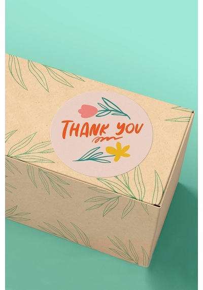 Çilekli Ve Çiçekli Thank You Sticker 3x3cm St2241 Çok Renkli