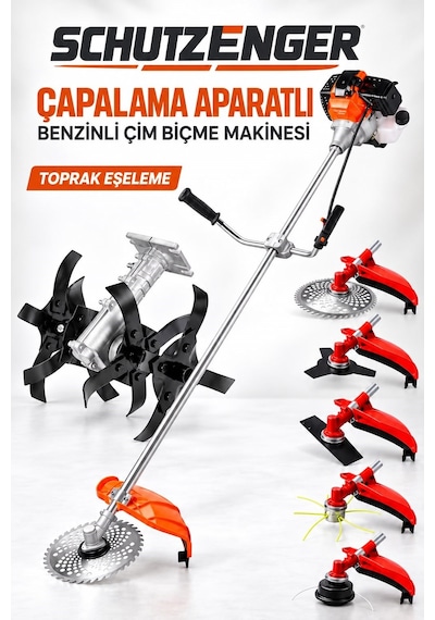 Schutzenger Hp-97 Benzinli Ot Çalı Çim Biçme Makinesi Çapalama Aparatı 6 Başlık Tırpan Motoru Bahçe Eşeleme