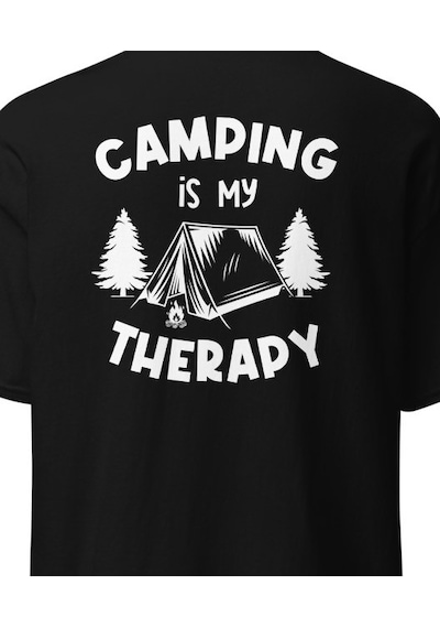 Wildstyle Camping Is My Therapy Kamp Çadır Doğa Baskılı Unisex Bisiklet Yaka Tişört Siyah