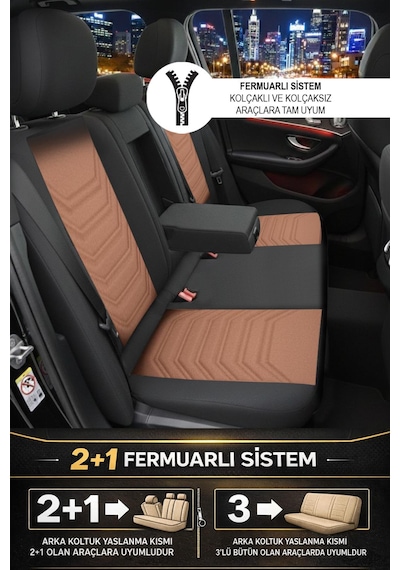 Titanyum Serisi Lüks Keten Oto Koltuk Kılıfı- Hyundai İ20-i30-accent-blue-era-getz Uyumlu Taba