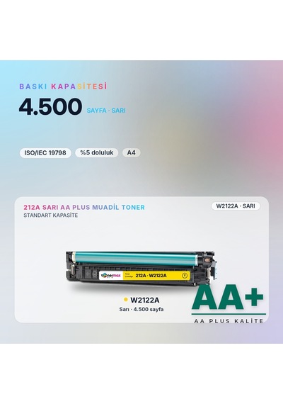Hp 212a W2122a Sarı Uyumlu Toner Aa Plus / Color Laserjet Enterprise M554 / M555 / Mfp M578