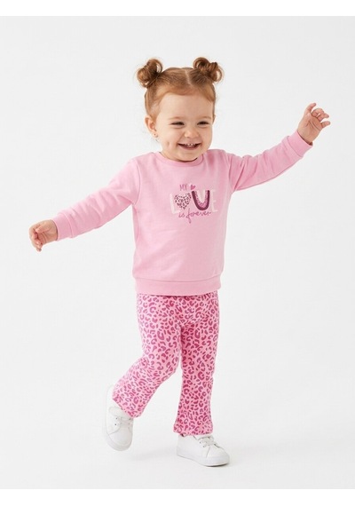 HelloBaby Pamuklu Kalp Detaylı 2li Kız Bebek Takım Pembe