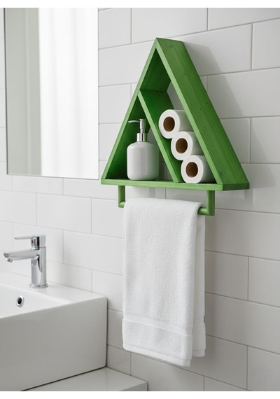 Banyo Duvar Rafı Ve Havluluk Üçgen Ahşap Yeşil