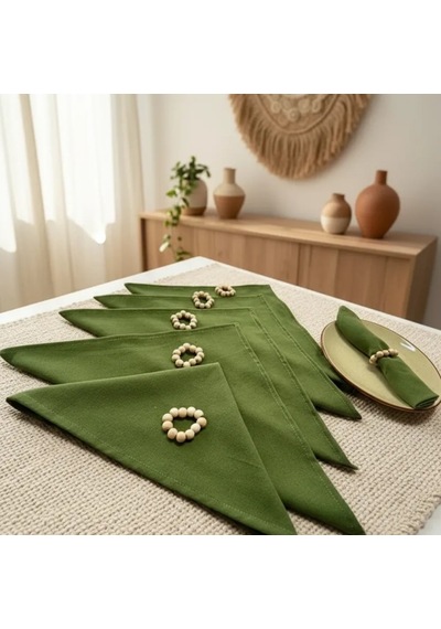 Premium Haki Yeşil 6lı Peçete Takımı Toka 40x40